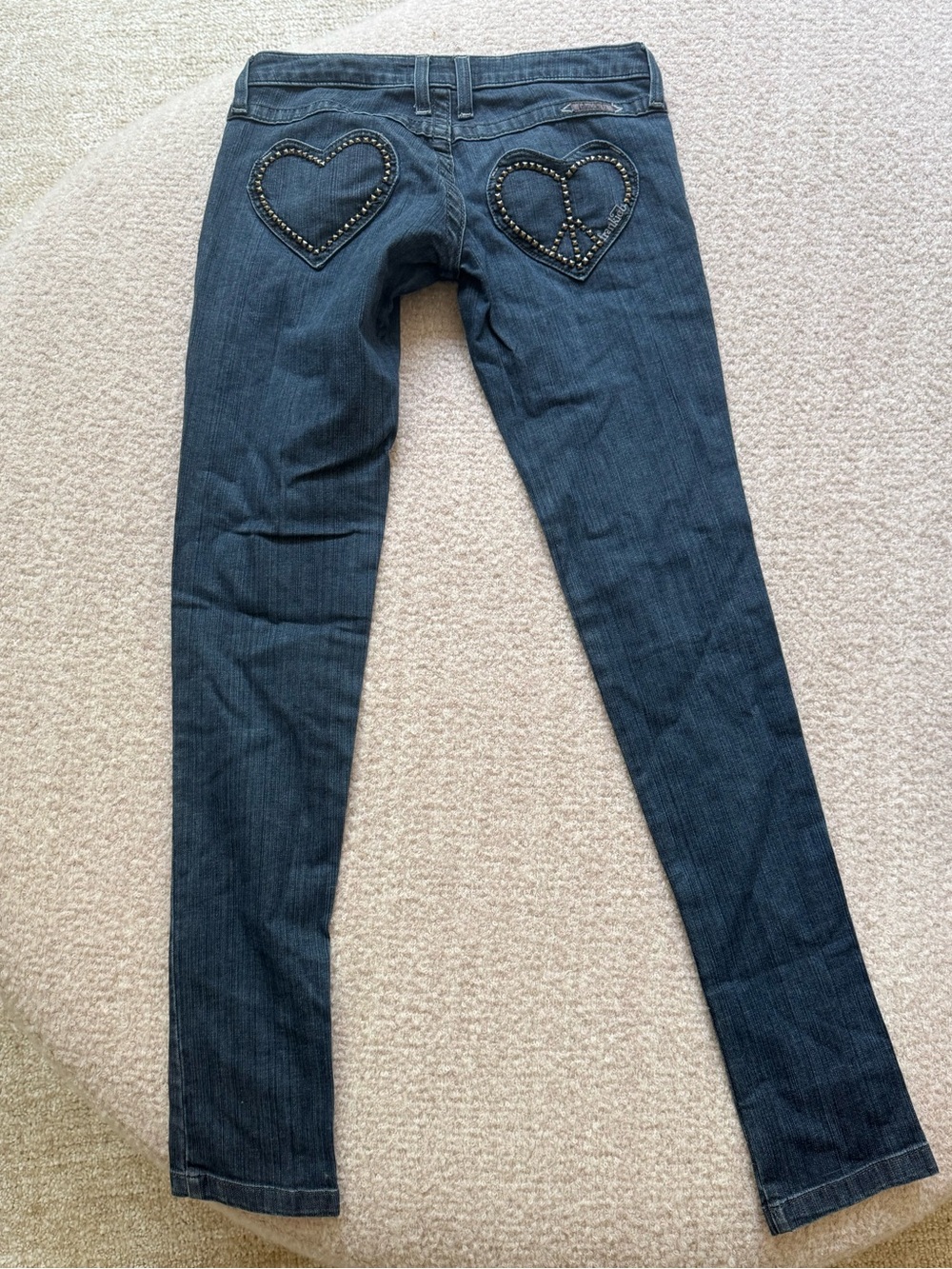 Frankie B. Dark Blue Skinny Jeans with Studded Heart Back Pockets